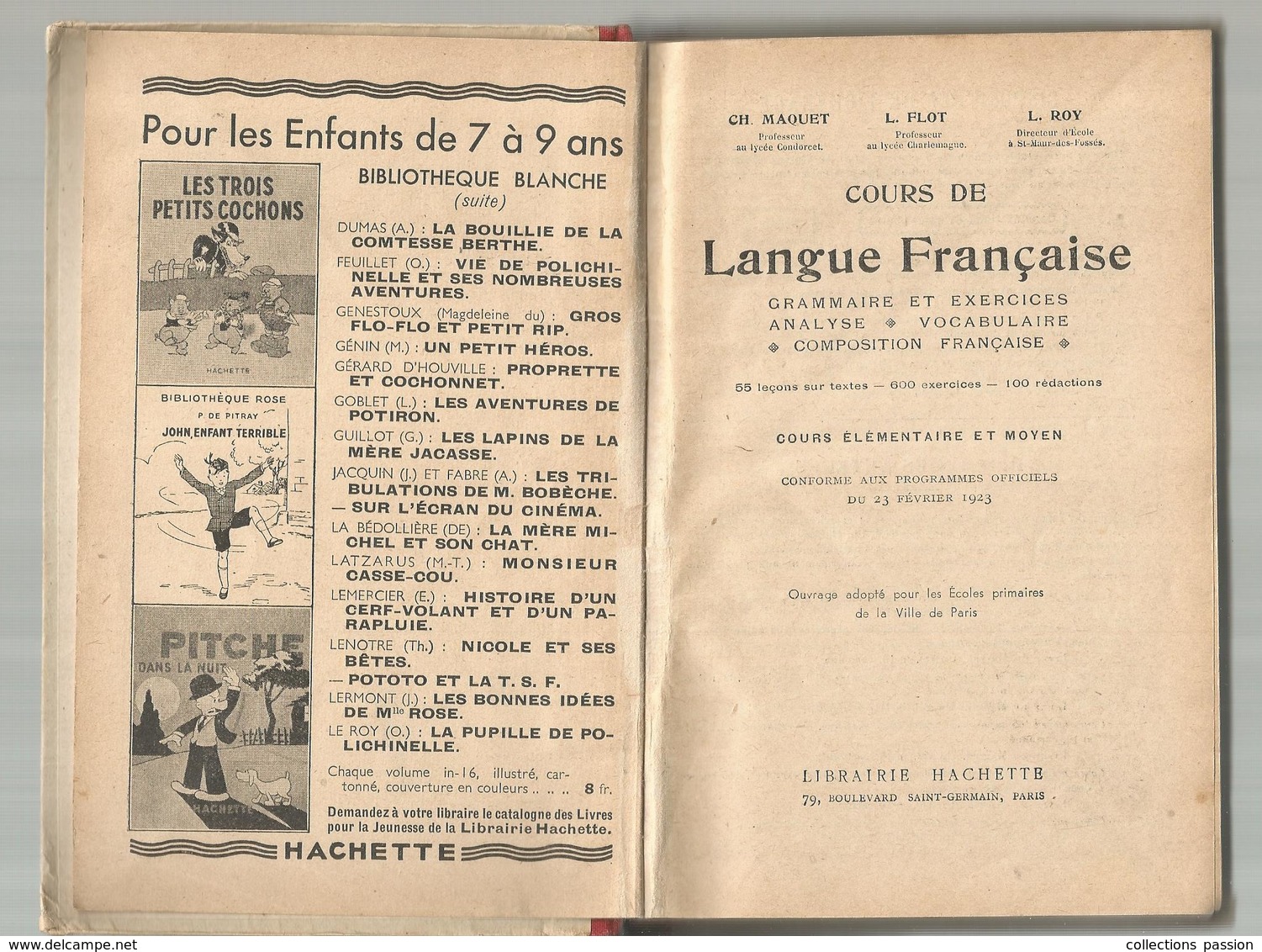 école, Cours De Langue Française , Programme 1923 , 193 Pages, 2 Scans  , Frais Fr 3.95e - 6-12 Ans