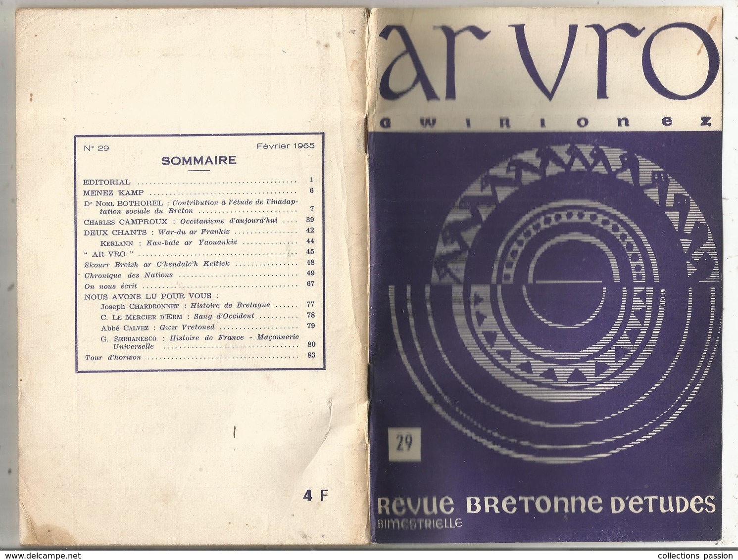 Revue Bretonne D'études, AR VRO , Gwirionez , N° 29, 88 Pages, 2 Scans  , Frais Fr 2.95e - Política