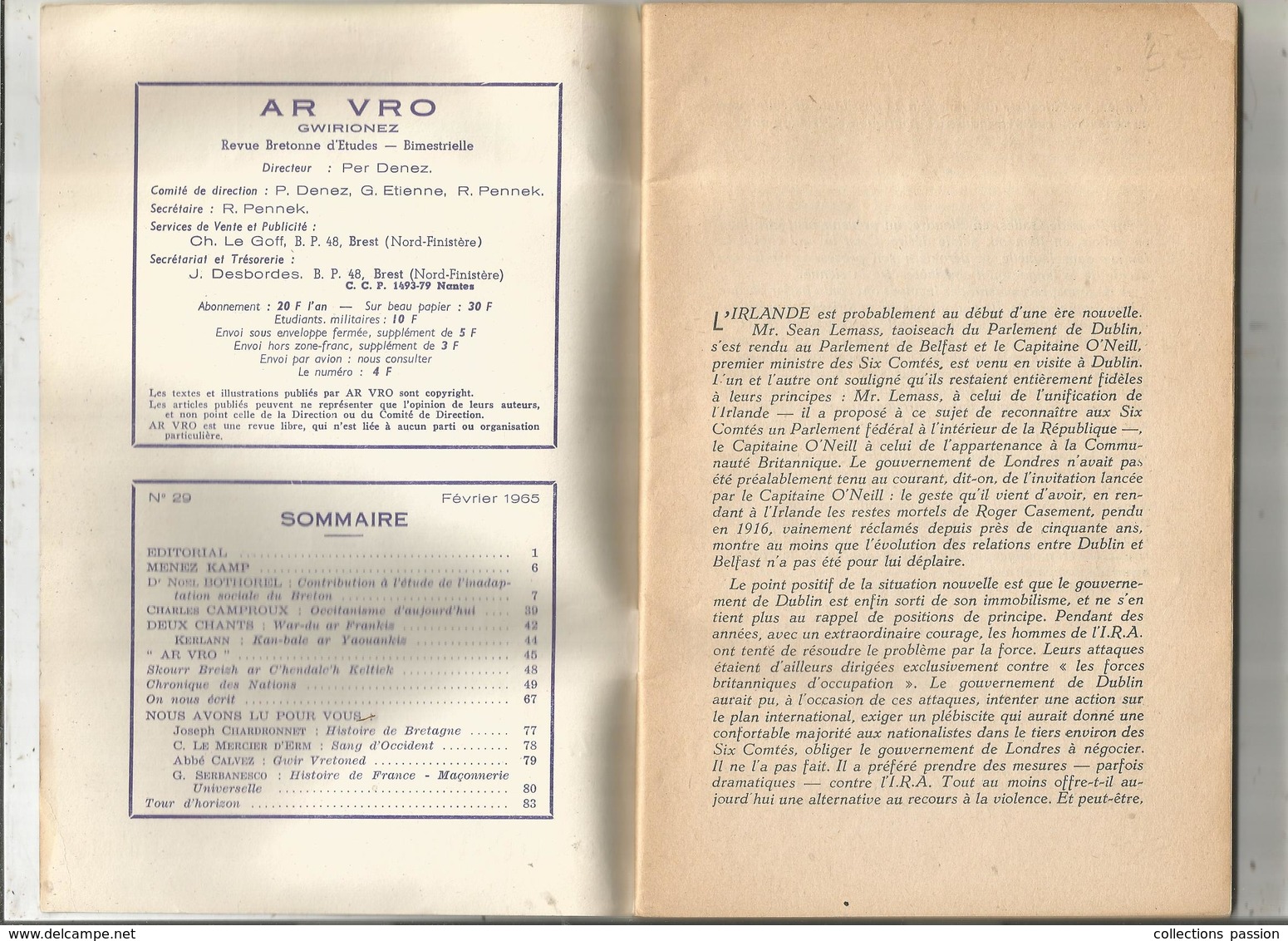 Revue Bretonne D'études, AR VRO , Gwirionez , N° 29, 88 Pages, 2 Scans  , Frais Fr 2.95e - Politica