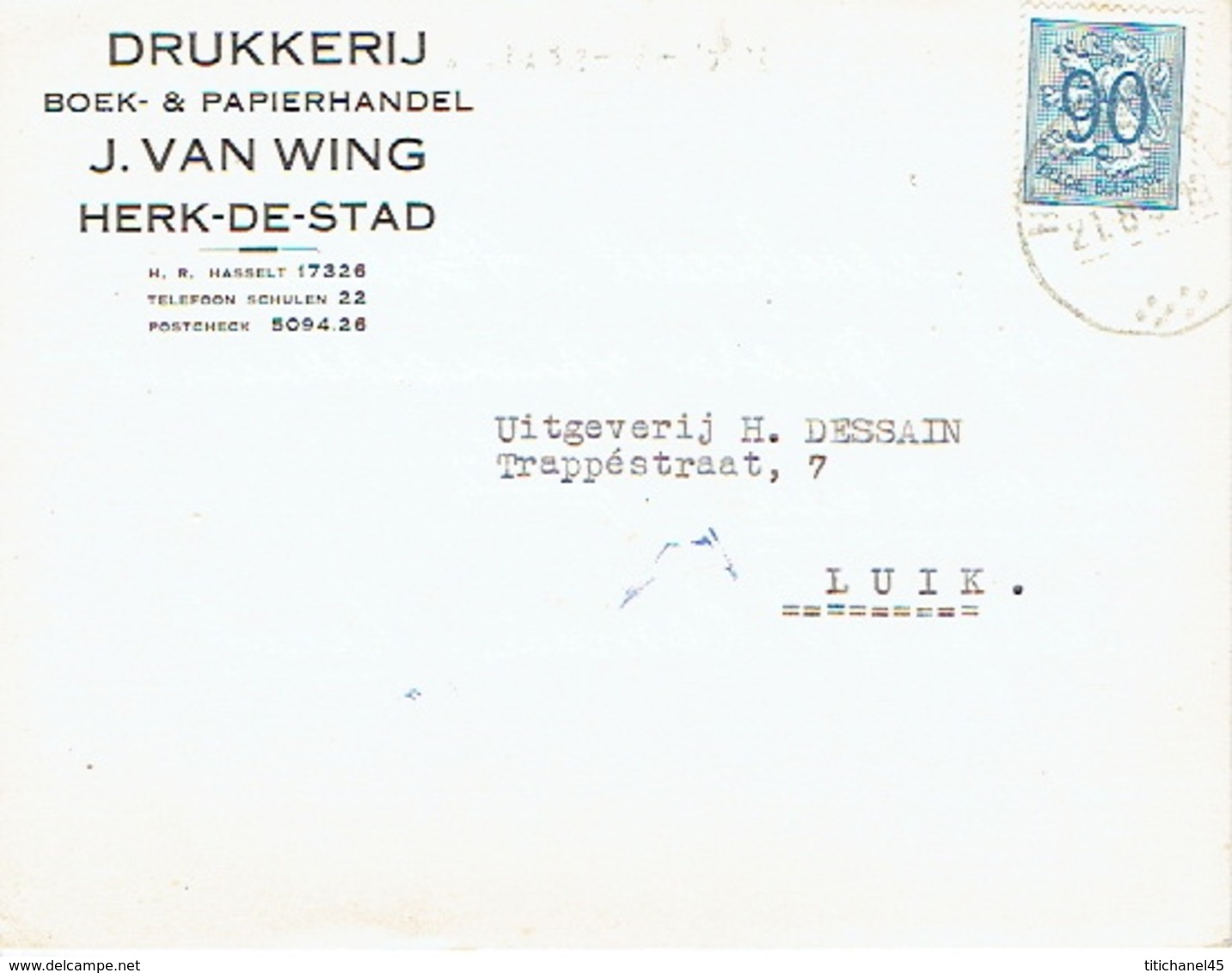 PK Publicitaire HERK-DE-STAD 1952 - J. VAN WING - Drukkerij-boek- & Papierhandel - Herk-de-Stad