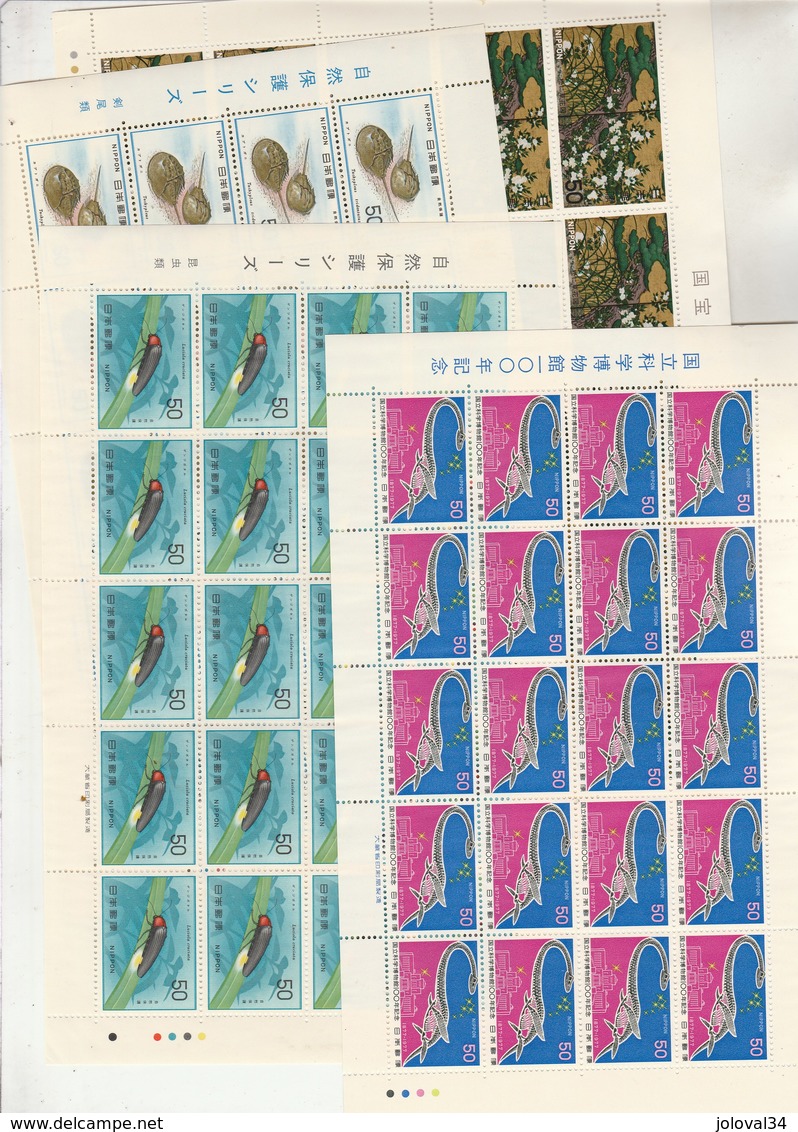 JAPON lot de timbres en feuille ou partie de feuille - faciale 59760 yen - 18 scan - voir description