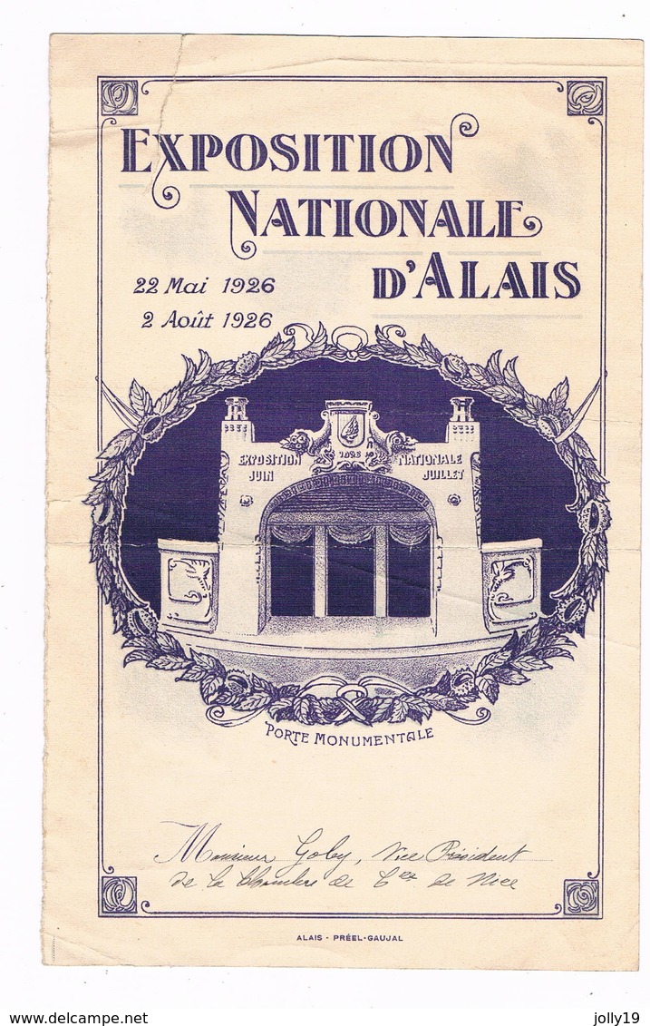MENU "INAUGURATION De L'EXPOSITION NATIONALE D'ALAIS " GRAND HOTEL C.ROUSSEL Propriétaire ALAIS" - Menus
