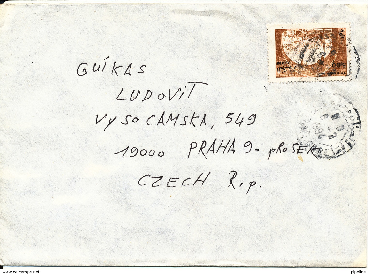 Algeria Cover Sent To Czechslovakia 1994 Single Franked - Algeria (1962-...)