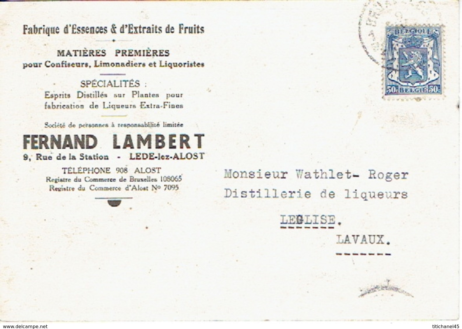 PK Publicitaire LEDE 1942 - FERNAND LAMBERT - Fabrique D'essences & D'extraits De Fruits - Lede