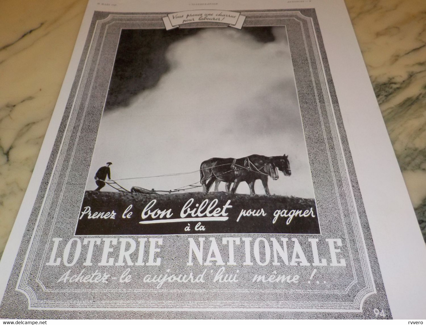ANCIENNE PUBLICITE PRENEZ LE BON BILLET LOTERIE NATIONNAL 1940 - Other & Unclassified