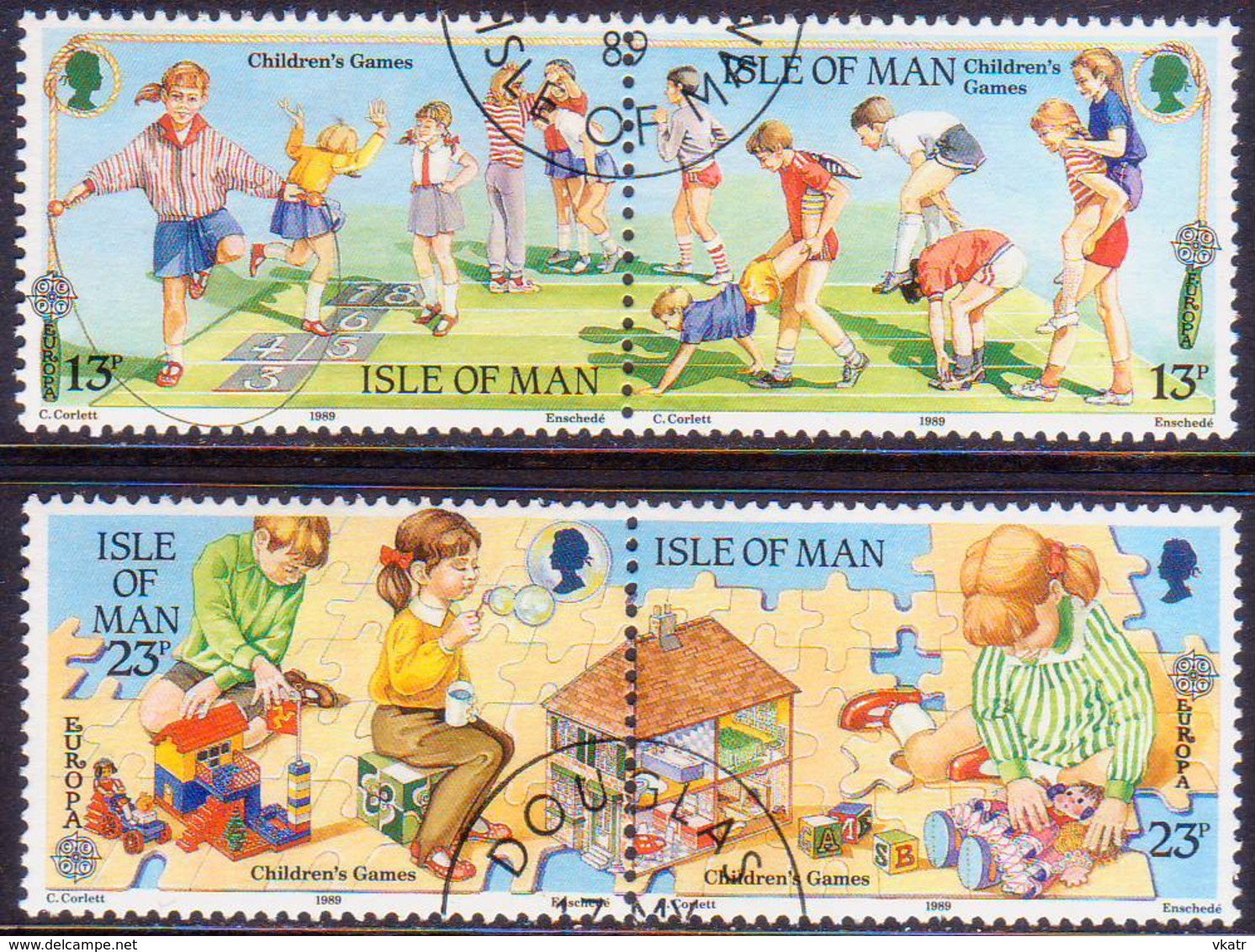 ISLE OF MAN 1989 SG 416-19 Compl.set In Two Horiz.pairs Used Europa. Children's Games - Isla De Man