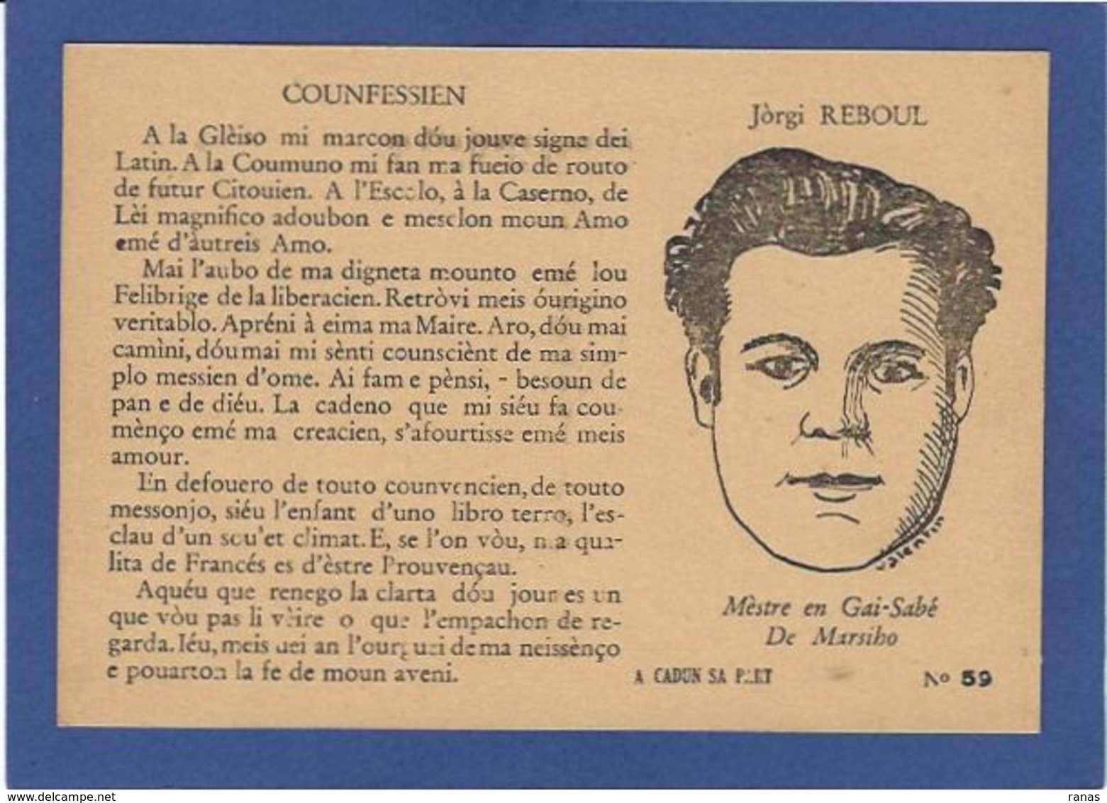 CPSM Félibrige Félibre Provence Occitanie Non Circulé Voir Scan Du Dos éditeur Antoni Conio - REBOUL - Provence-Alpes-Côte D'Azur