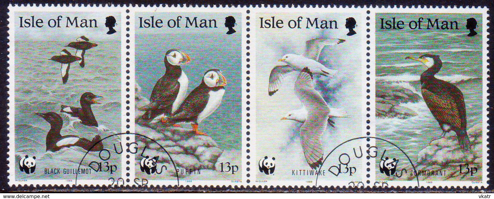 ISLE OF MAN 1989 SG 420-23 Compl.set In A Strip Of 4 Used Sea Birds - Isle Of Man