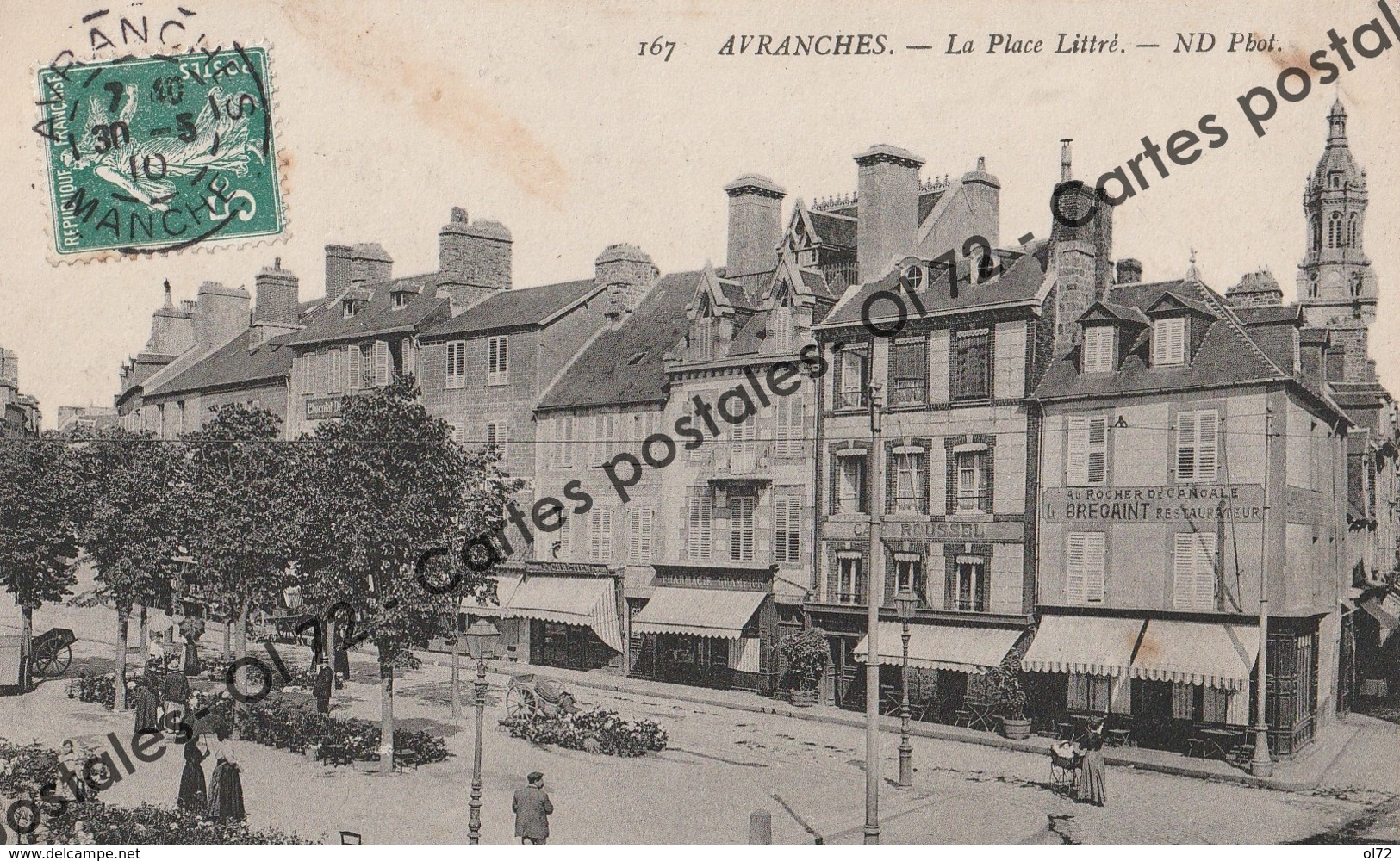 CPA [50] Manche > Avranches - La Place Littré - Animée - Enseigne "Au Rocher De Cancale" - Rare - Avranches