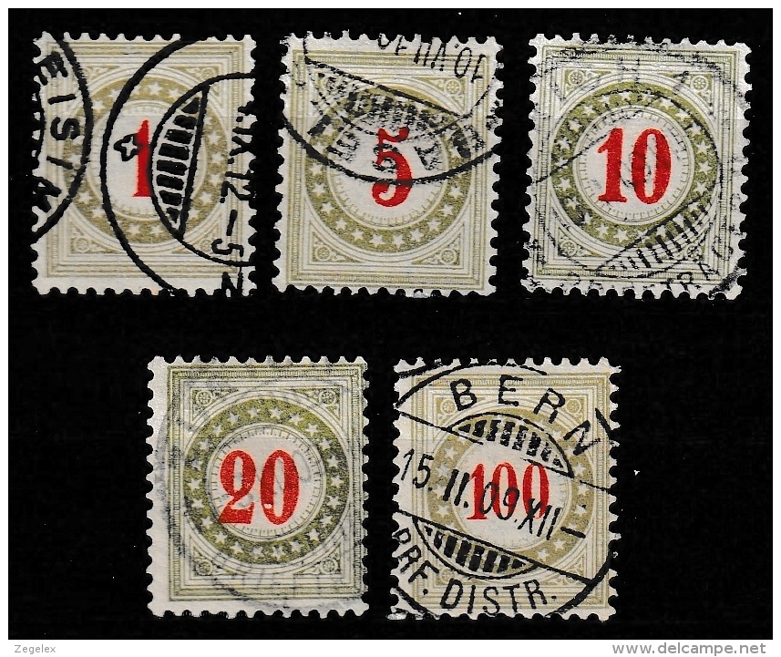 Switserland, Helvetia 1908 Taxe. Yvert 36+.  Nice Cancellations. Schön Gestempelt. - Strafportzegels