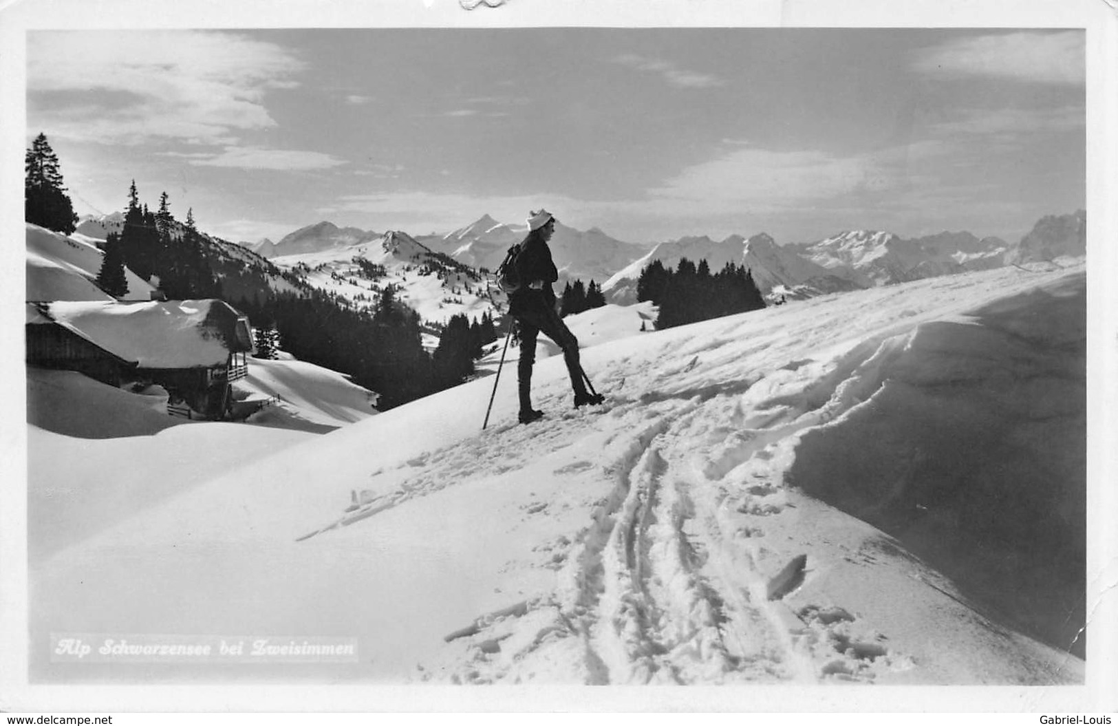 Alp Schwarzensee Bei Zweisimmen -  Skifahrer - 1934 - Zweisimmen