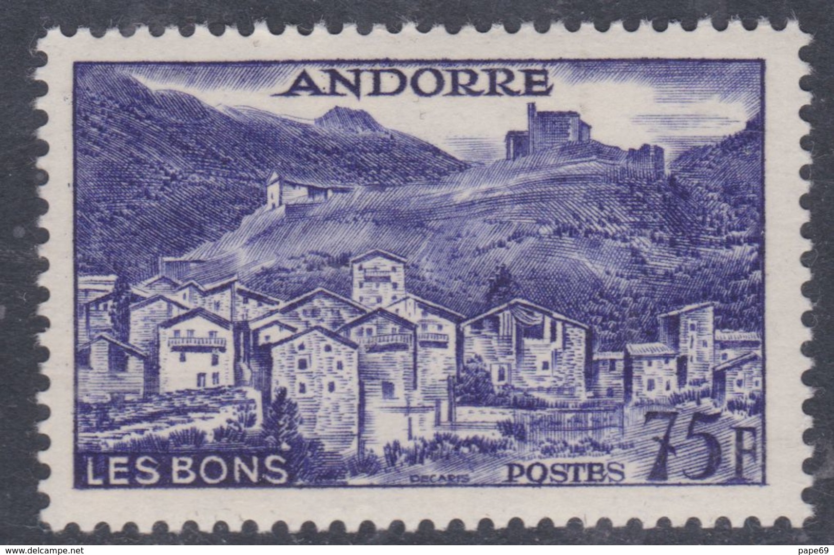 Andorre N°  153  XX  Paysages De La Principauté, Partie De Série :  75 F. Bleu-violet Sans Charnière, TB - Nuovi