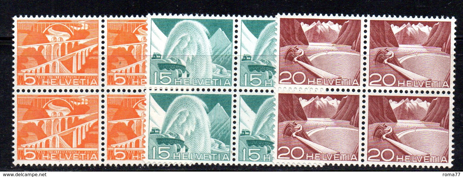 382/1500 - SVIZZERA 1949 ,  Unificato  N. 482+484+485  ***  MNH . Quartine - Nuevos