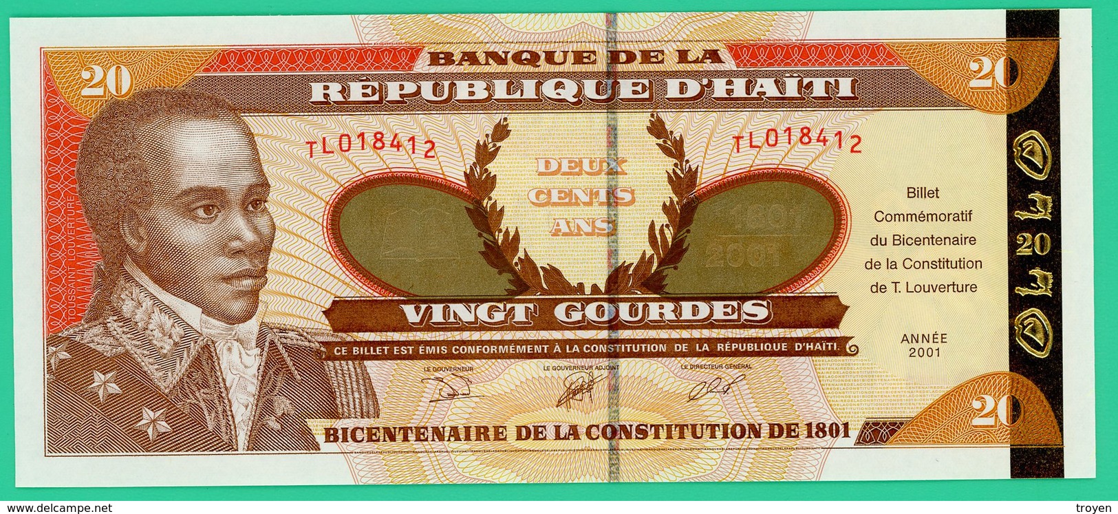 20 Gourdes - Haïti - 2001 - N° TL018412 - Bicentenaire Constitution  -  Neuf - - Haïti