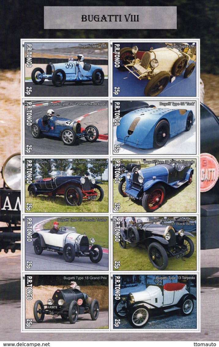 Bugatti Cars  (Sheet 8) -Type 39 - 37 - 35 32 - 30 - 23 - 18 - 13   -  Unofficial Issue - 10v  Sheet MNH Neuf IMPERF - Automobili