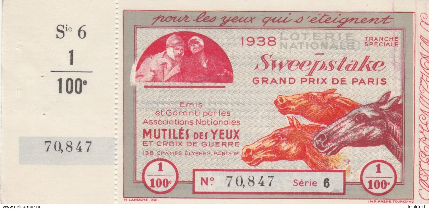 Loterie Nationale 1938 - Sweepstake - Chevaux Hippisme équitation Horse Pferd - Biglietti Della Lotteria