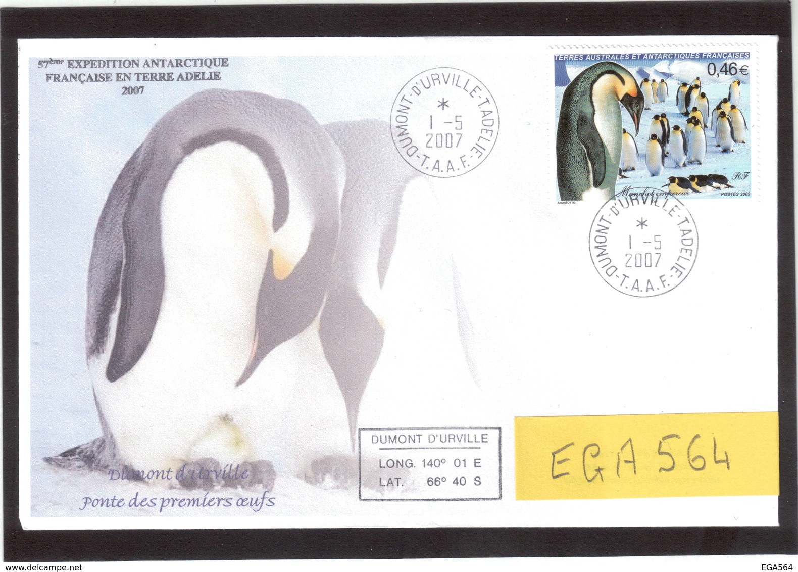 E37 - PO360 MANCHOT EMPEREUR Sur 2 Enveloppes Du 1.5.2007 Et 3.7.2007 - Le Premier Oeuf Et Le Premier Poussin En TA 2007 - Storia Postale