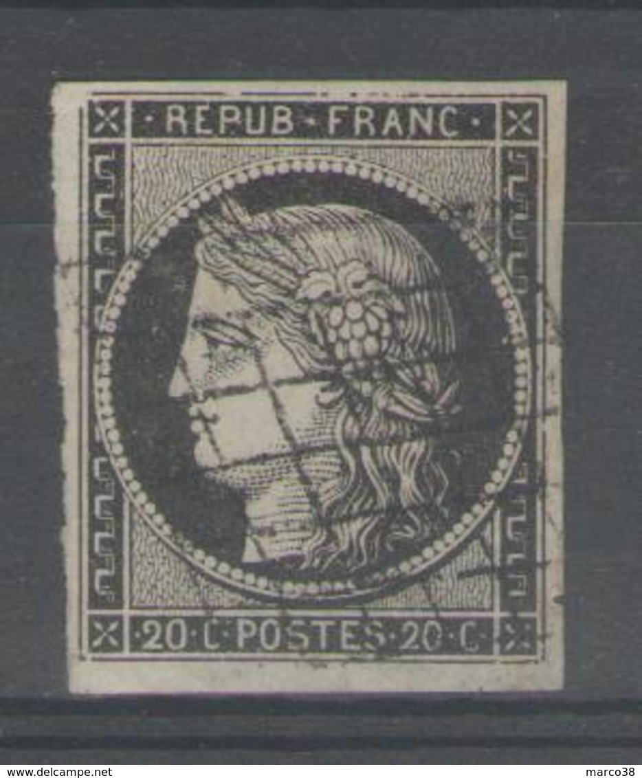 N°3a Oblitéré Grille (sur Blanc), Variété "filet Brisé En Haut"      - Cote 70€ - - 1849-1850 Cérès