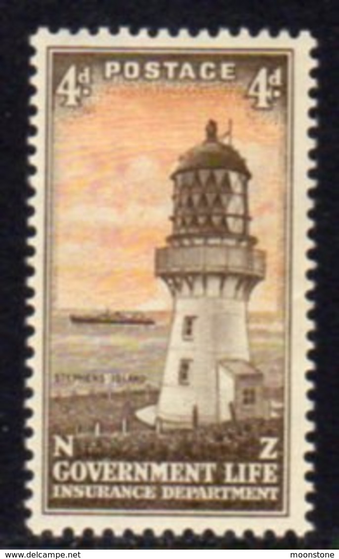 New Zealand 1947 4d Life Insurance Lighthouse, Hinged Mint, SG L47, Ref. 1 - Lighthouses