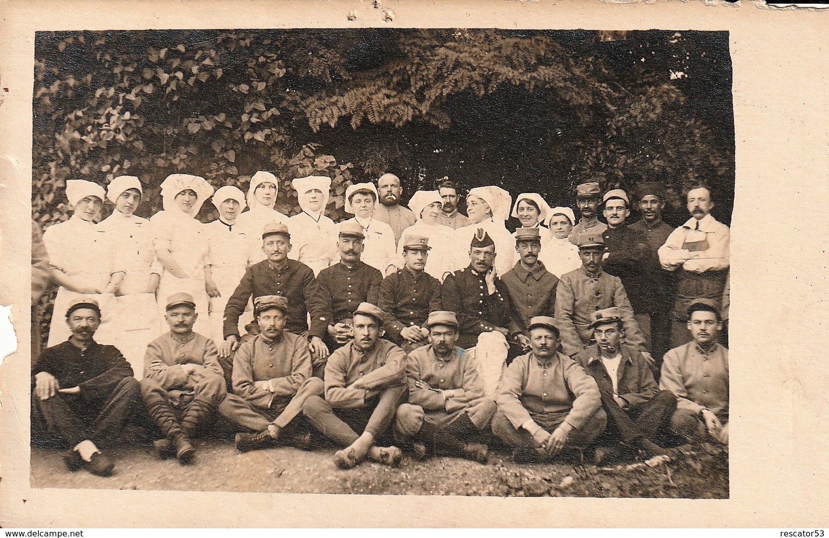 Très Rare Photo Carte Groupe Soldats Blessés Hôpital Militaire Guerre 14-18 - 1914-18