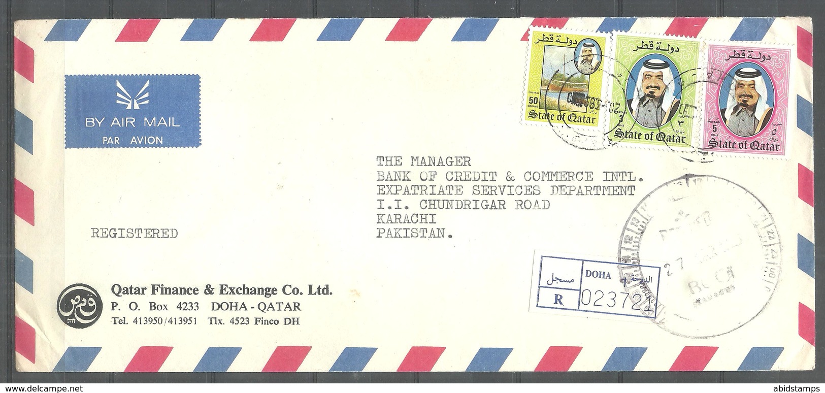 USED REGISTERED AIR MAIL COVER QATAR TO PAKISTAN - Qatar