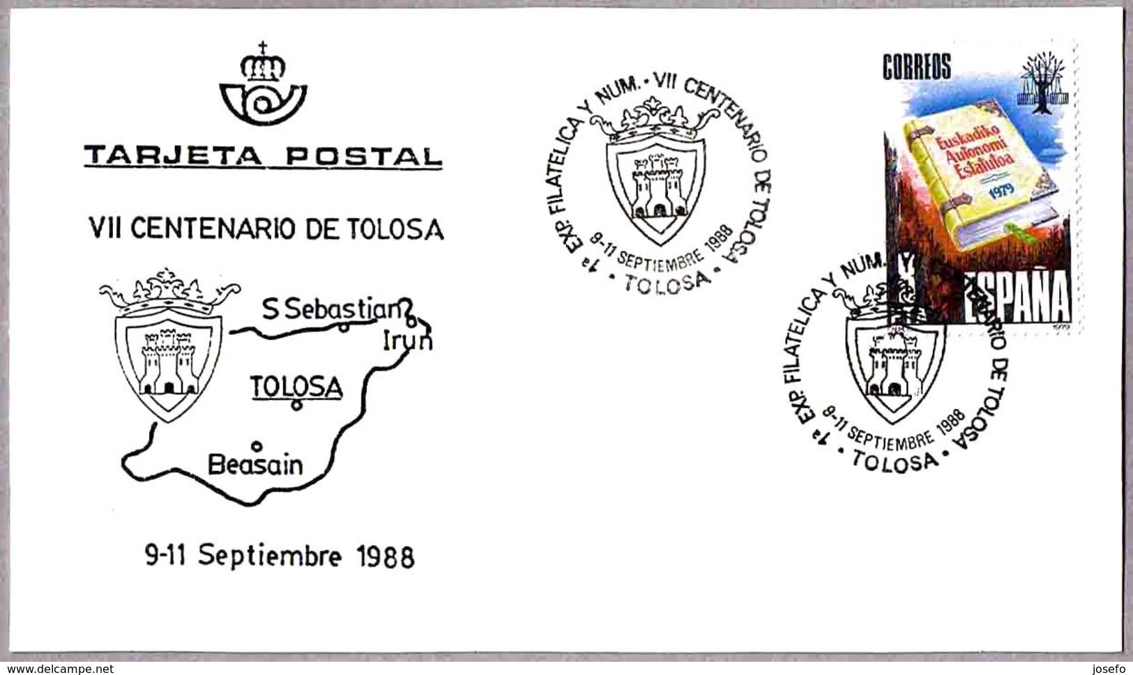 VII CENTENARIO DE TOLOSA. ESCUDO - COAT OF ARMS. Tolosa, Guipuzcoa, 1988 - Sobres