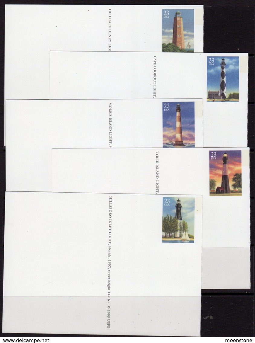 USA 2003 South Eastern Lighthouses Set Of 5 Stationary Cards, MNH, SG 4290/4, Ref. 14 - Lighthouses