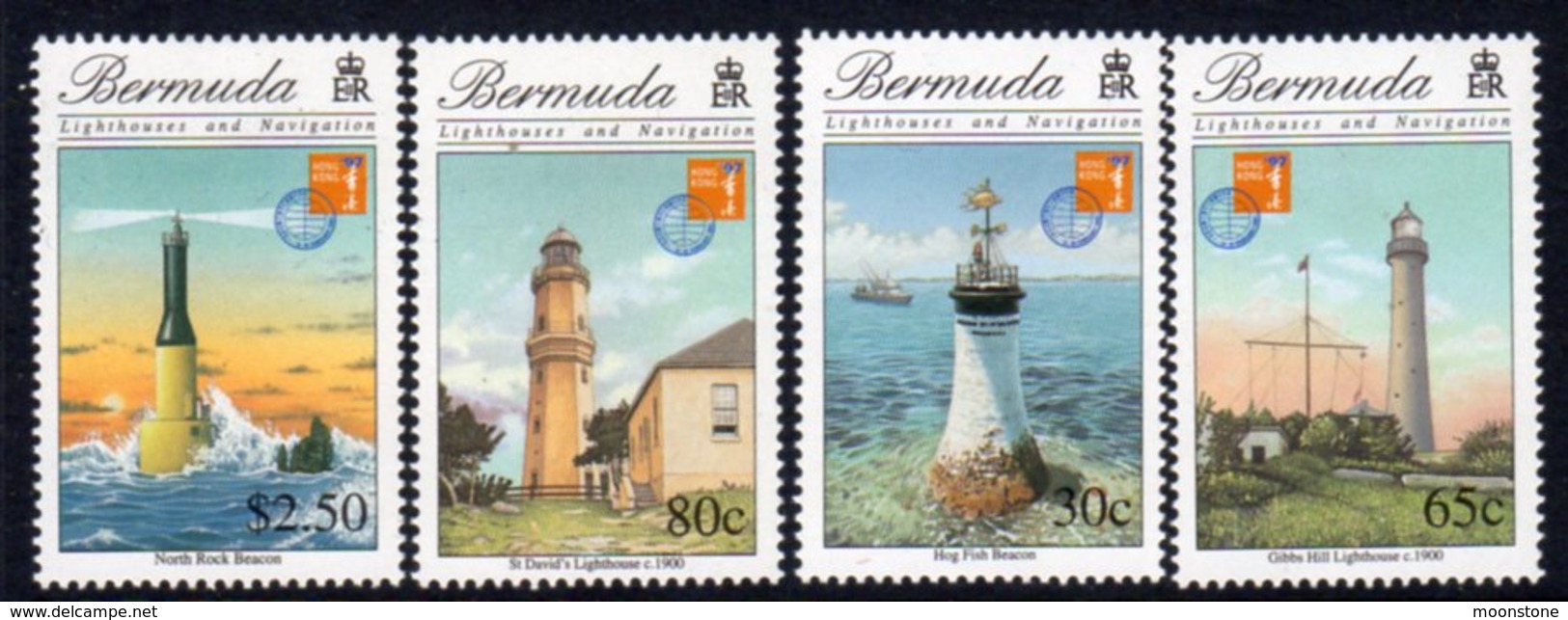 Bermuda 1997 Lighthouses, Hong Kong Overprints Set Of 4, MNH, SG 770/3, Ref. 16 - Lighthouses