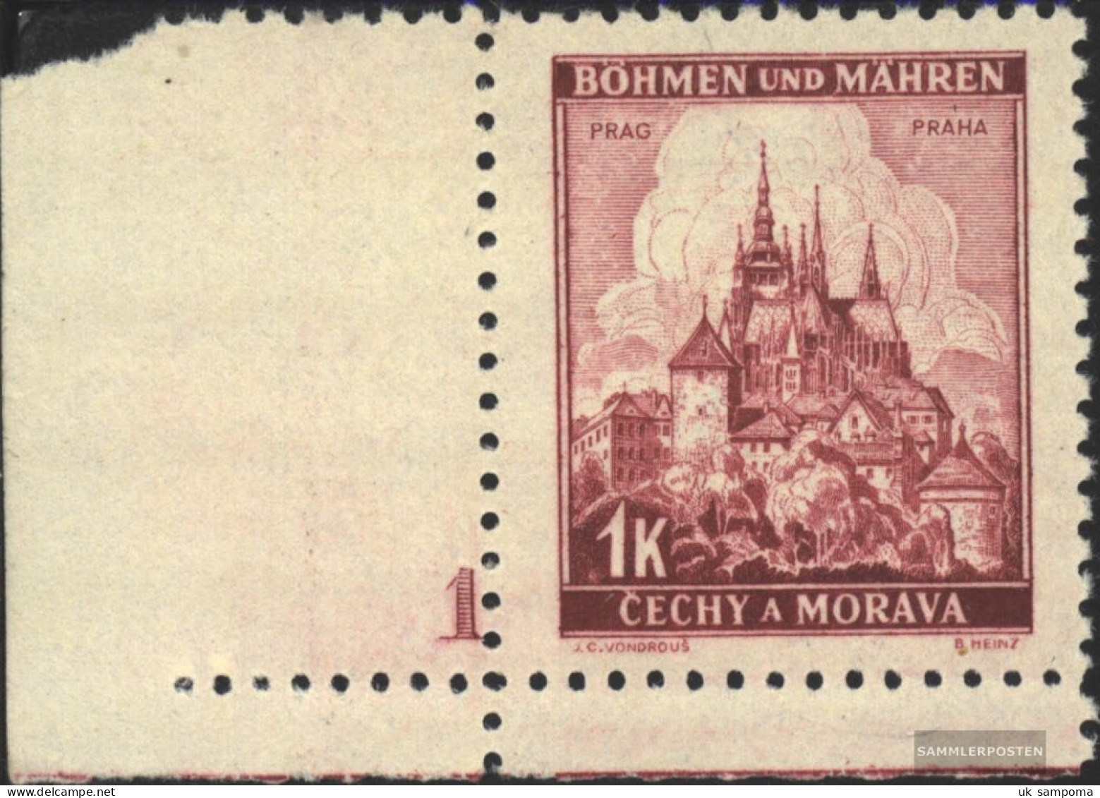 Bohemia And Moravia 28 With Plate Number Unmounted Mint / Never Hinged 1939 Prague - Unused Stamps