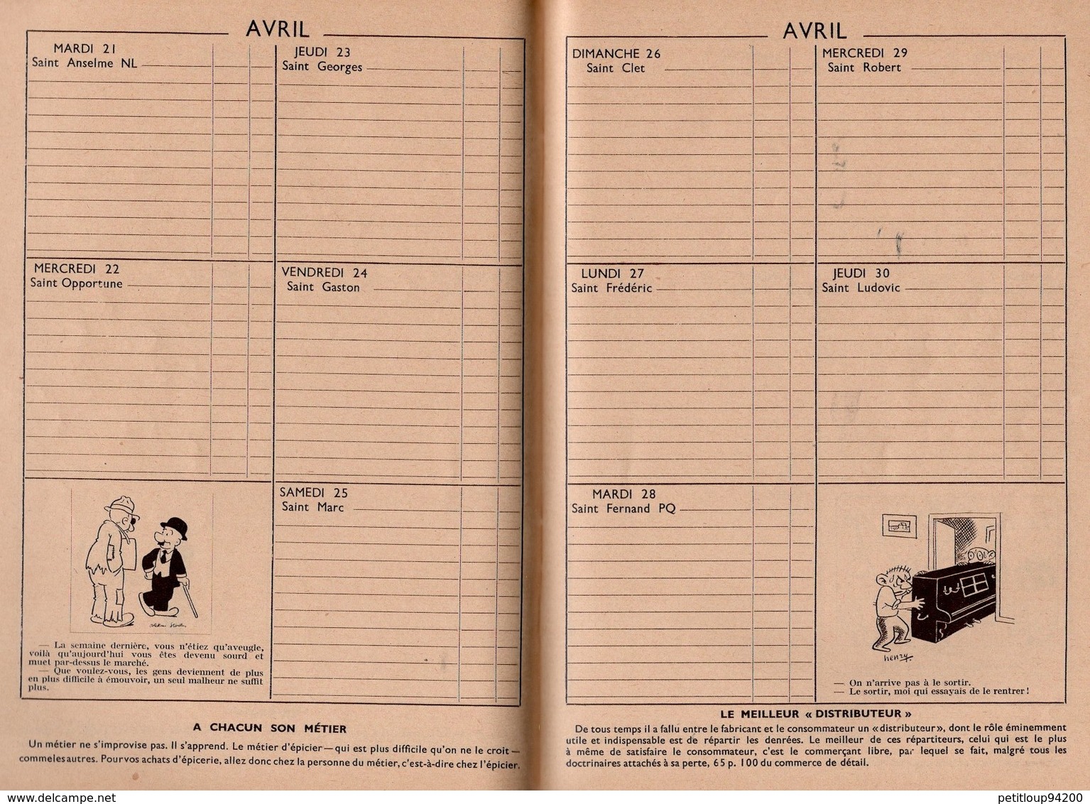 DOCUMENT COMMERCIAL*ALMANACH AGENDA De La MENAGERE Offert Par Les Fils De J. PELLERIN Oullins ILLUSTRATION G.Bouret 1936 - 1900 – 1949