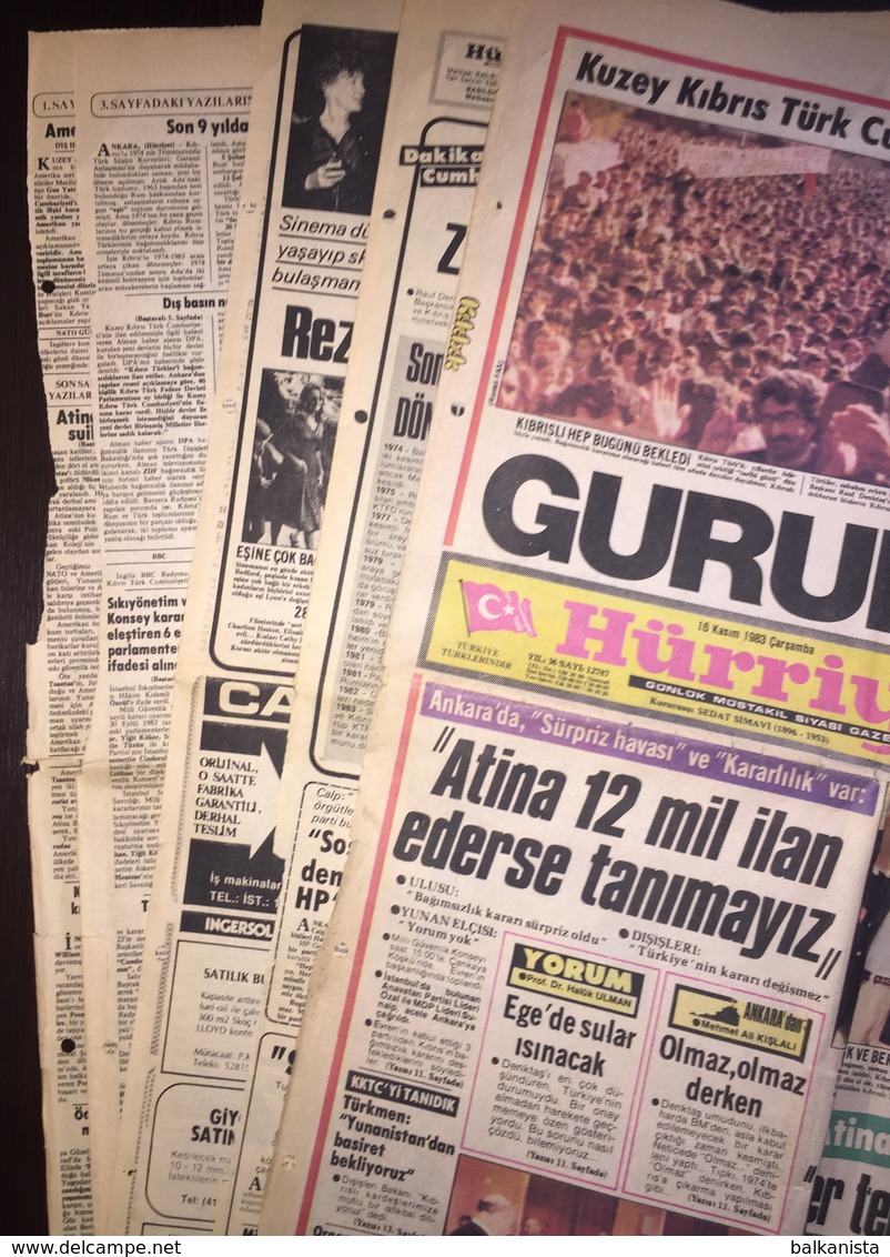 Cyprus - Turkish Newspaper Hurriyet 16 November 1983 - Kultur