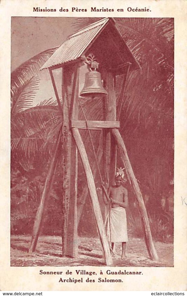 Océanie. Salomon .  Cloche Et Sonneur A Guadalcanar  Mission Des Pères Maristes       (voir Scan) - Solomon Islands