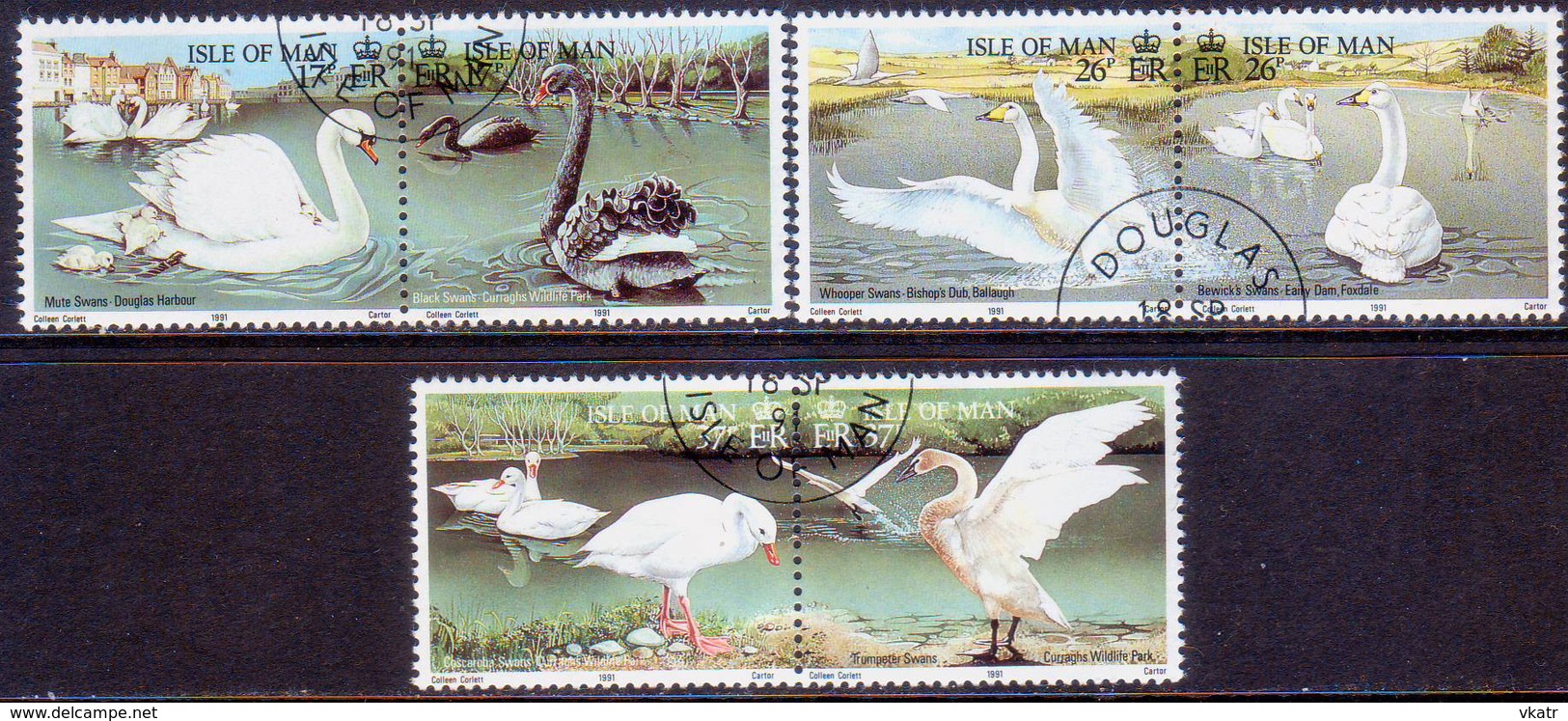 ISLE OF MAN 1991 SG 490-95 Compl.set In Three Horiz.pairs Used Swans - Isle Of Man