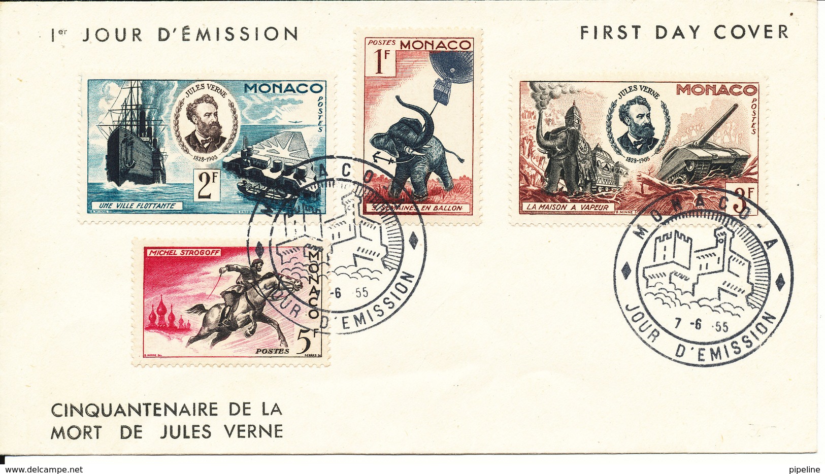 Monaco FDC 7-6-1955 Jules Verne With Cachet - FDC