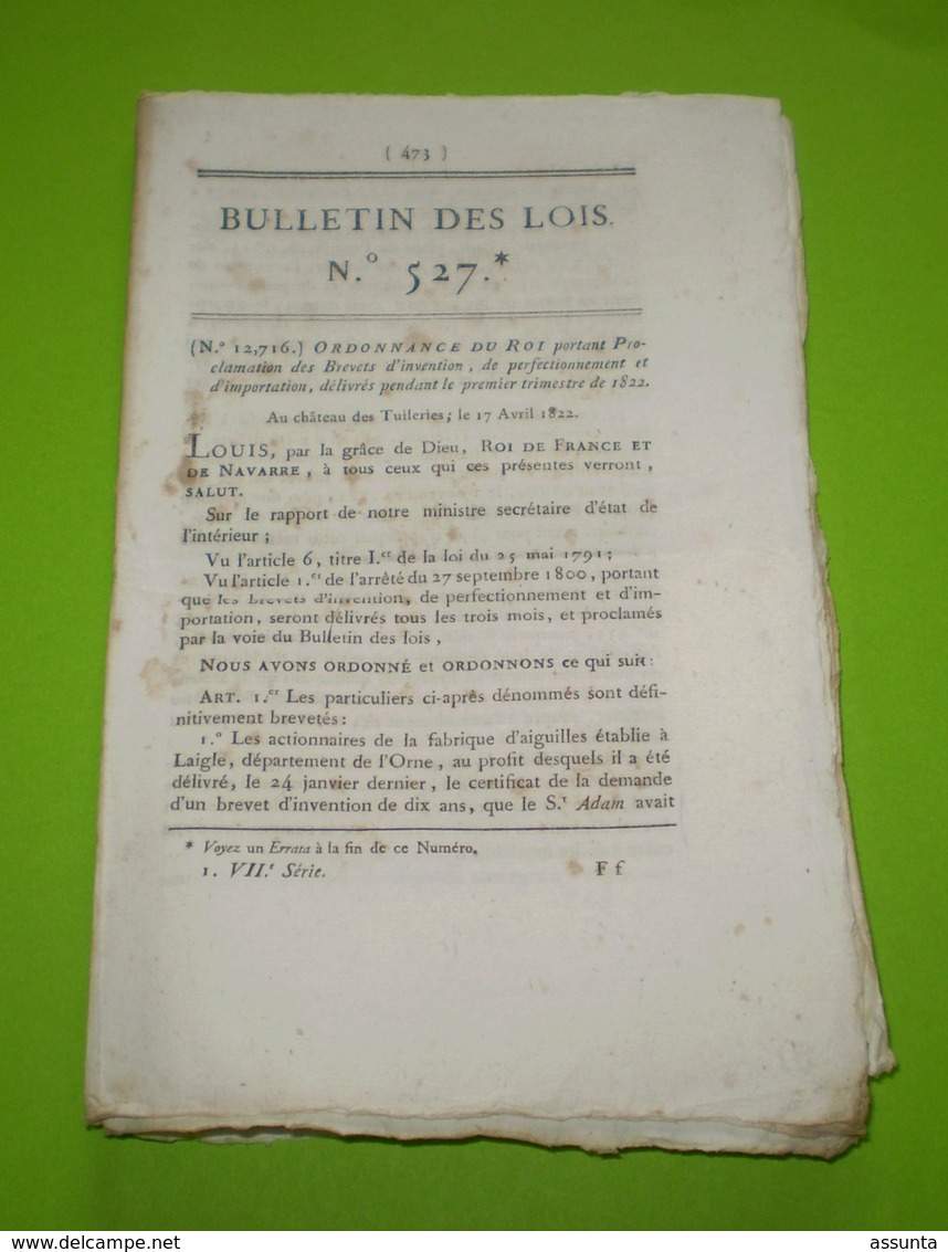 1822:Boulanger à Falaise,Honfleur,Aire,Sens,Draguignan.Solde Des Cies Sedentaires De La Garde Royale. Legs - Décrets & Lois