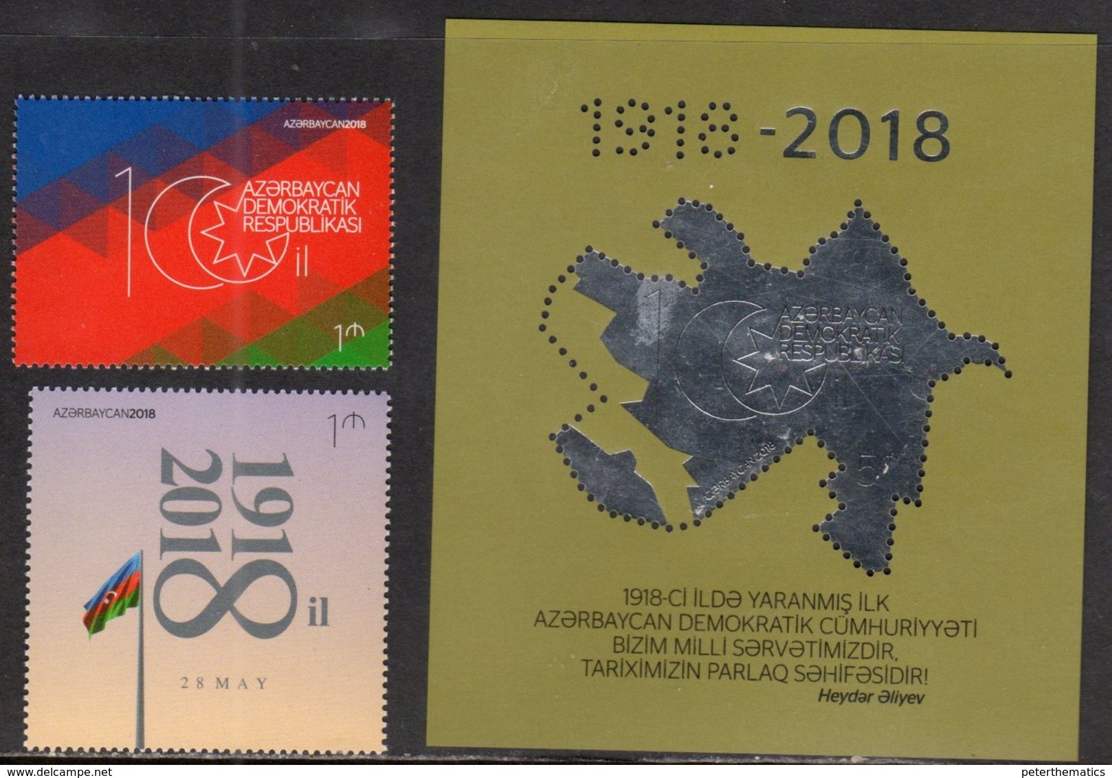 AZERBAIJAN, 2018, MNH, 100th ANNIVERSARY OF THE REPUBLIC, FLAGS, MAPS,  2v+ SILVER FOILED S/SHEET - Other & Unclassified