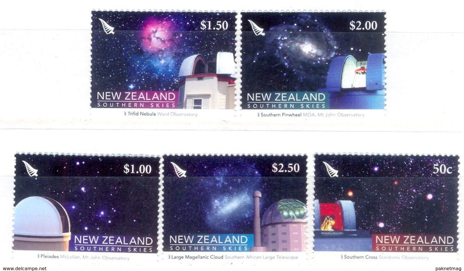 M35- New Zealand 2007 Southern Skies. Space. Different Astronomic Observatory. - Unused Stamps