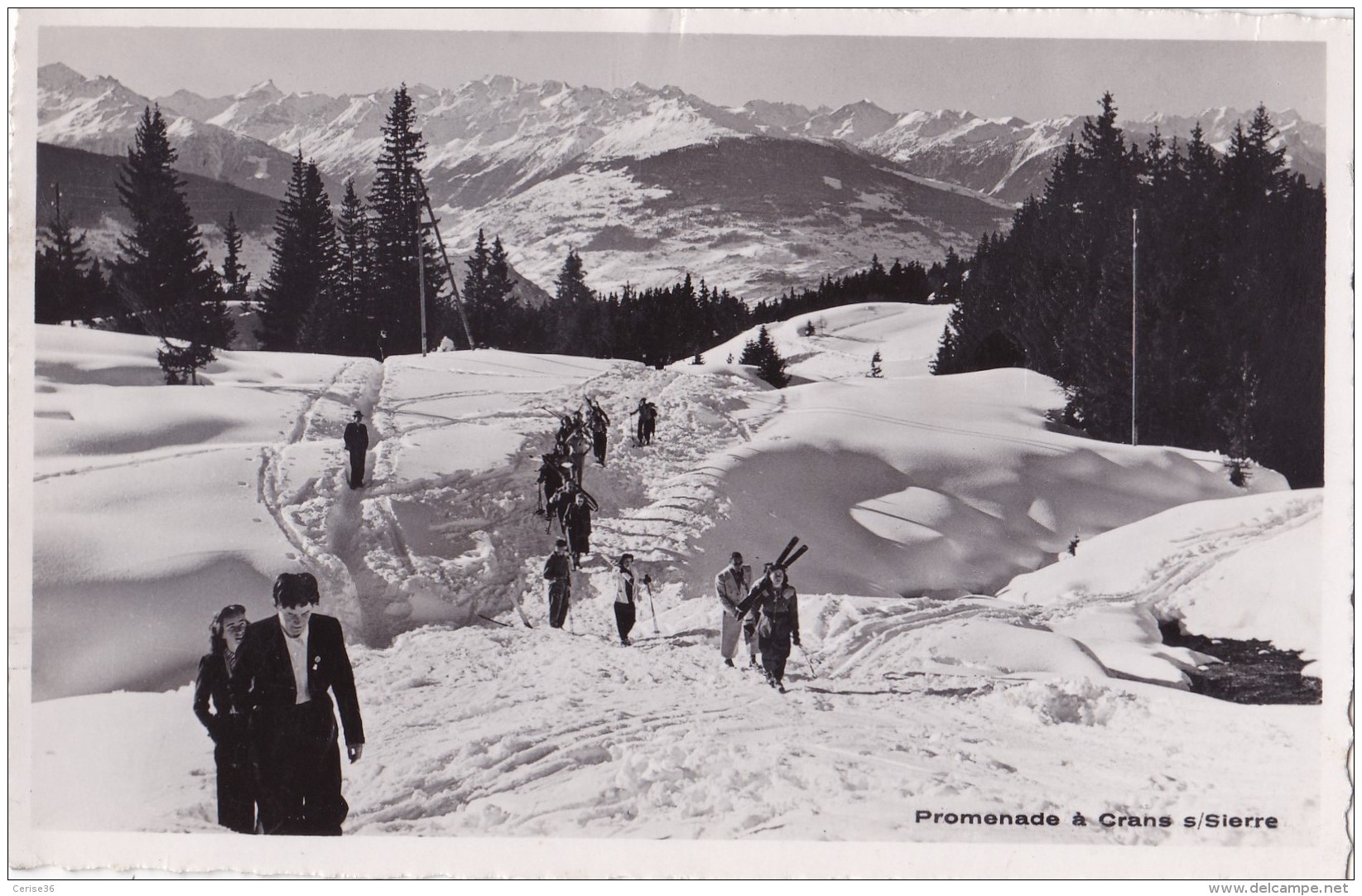 Photo Carte Promenade à Crans S/Sierra Circulée En 1946 - Autres & Non Classés