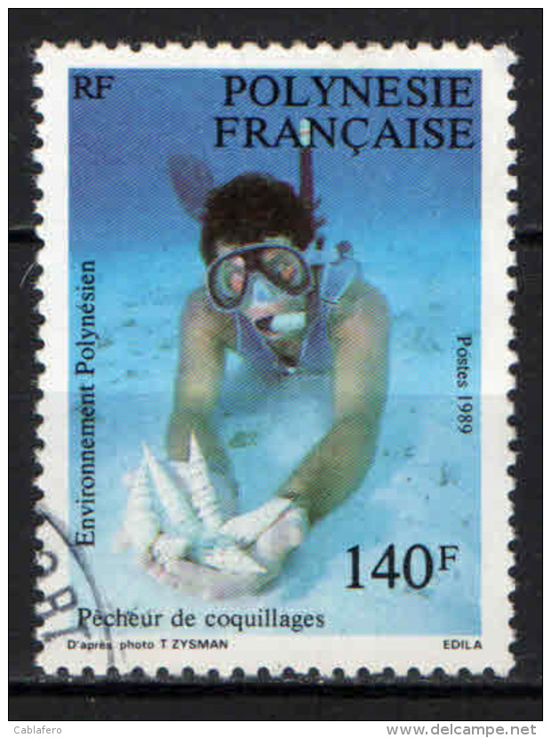 POLINESIA FRANCESE - 1989 - PESCATORE DI CONCHIGLIE - USATO - Usati