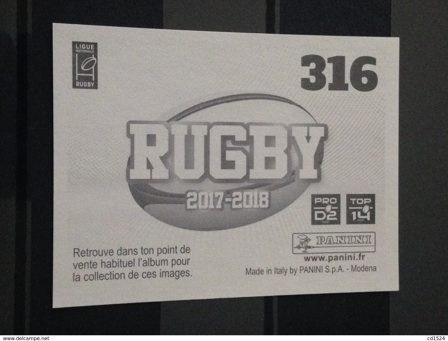 Image Album Panini - Rugby 2017-2018 - N° 316 - French Edition