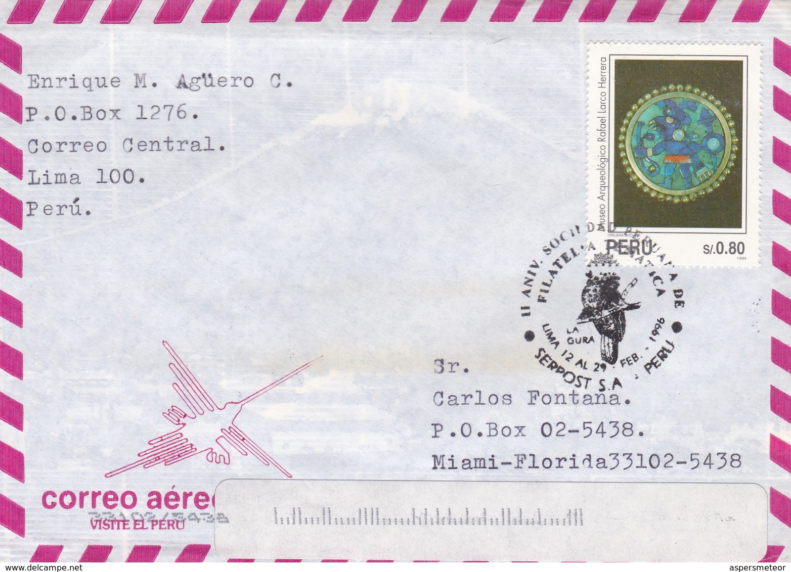 AIRMAIL ENVELOPE CIRCULEE 1996 PERU TO USA. MIXED STAMPS, AUTRES MARQUES- BLEUP - Pérou