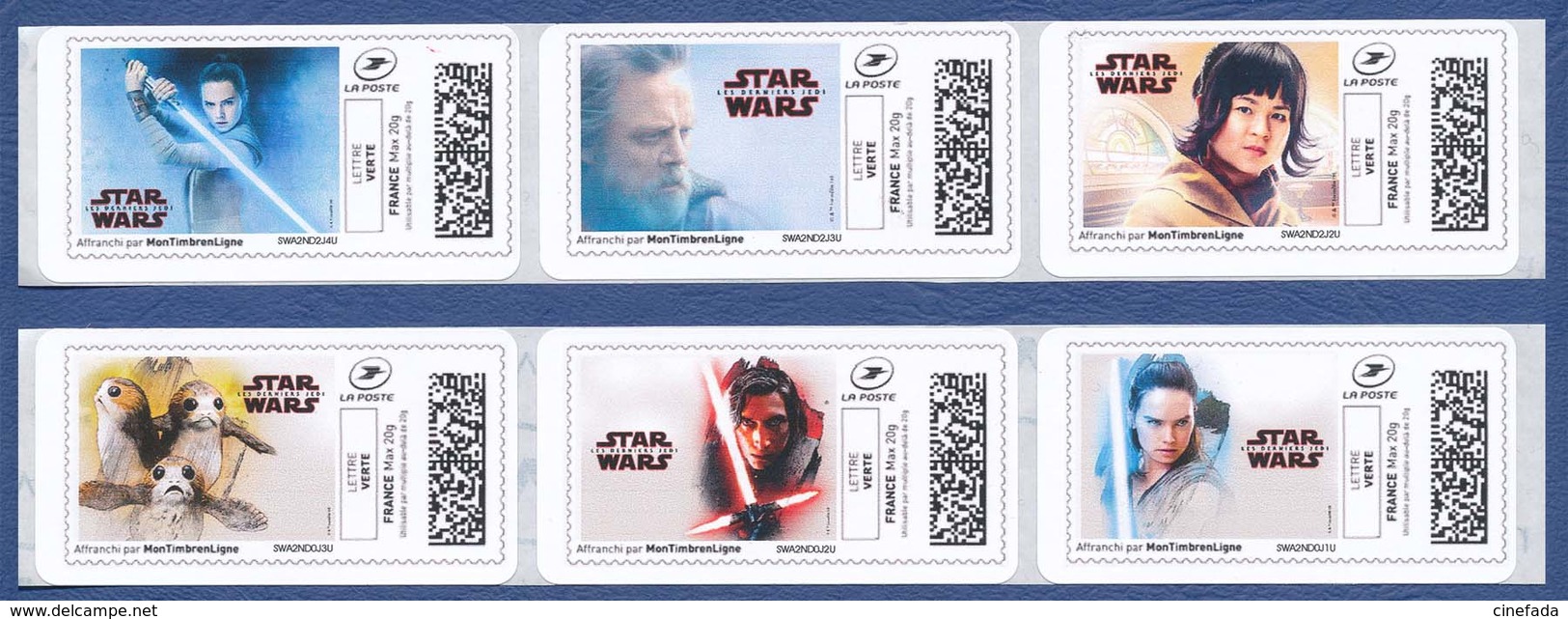 FRANCE STAR WARS Montimbrenligne, 24 étiquettes Autoadhésives Neuves** Cinéma, Film, Movie. Les Derniers Jedi. - 2010-... Illustrated Franking Labels