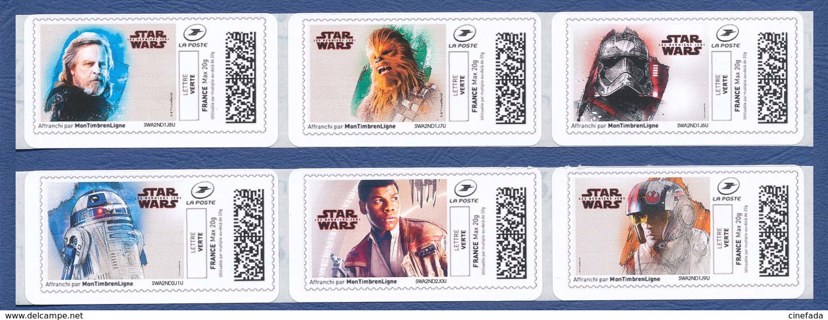 FRANCE STAR WARS Montimbrenligne, 24 étiquettes Autoadhésives Neuves** Cinéma, Film, Movie. Les Derniers Jedi. - 2010-... Illustrated Franking Labels