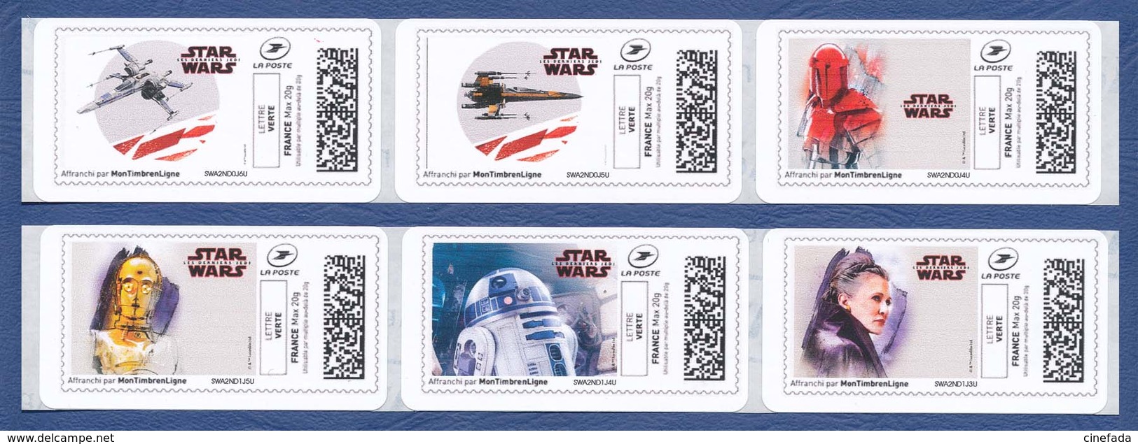 FRANCE STAR WARS Montimbrenligne, 24 étiquettes Autoadhésives Neuves** Cinéma, Film, Movie. Les Derniers Jedi. - 2010-... Illustrated Franking Labels