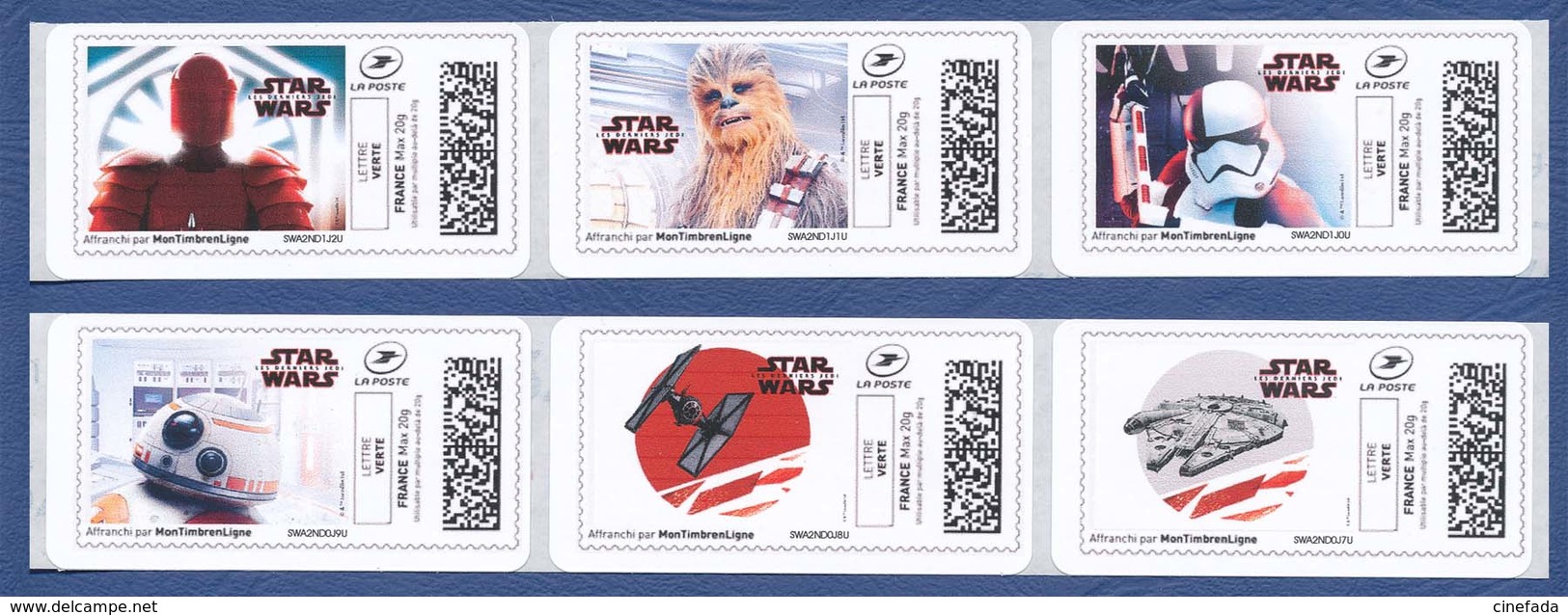 FRANCE STAR WARS Montimbrenligne, 24 étiquettes Autoadhésives Neuves** Cinéma, Film, Movie. Les Derniers Jedi. - 2010-... Illustrated Franking Labels