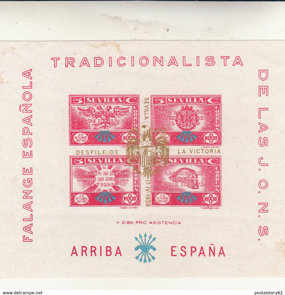 Spagna Guerra Civil, Falange Espanola Tradicionalista Foglietto 1933-1937 Arriba Espana. Nuovo - Nuovi