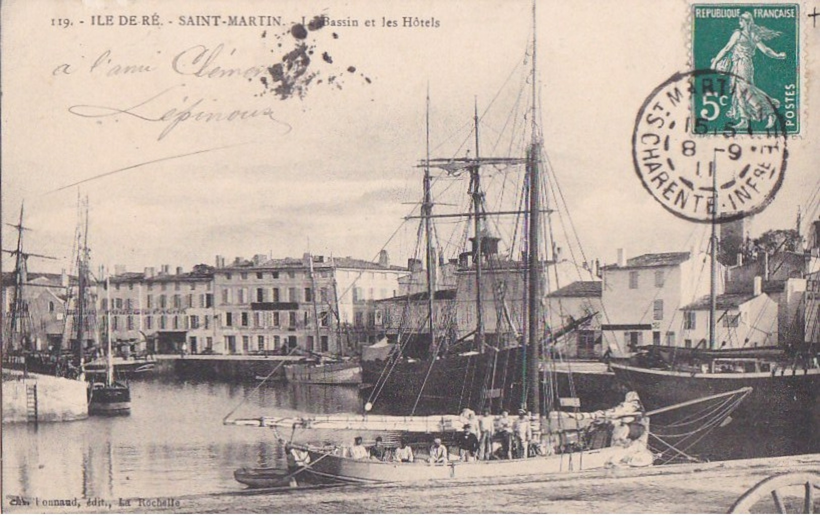 17 ILE DE RE  SAINT MARTIN  CPA Edition FONNAUD  Bâteau Au PORT Grand VOILIER Maisons Sur Le QUAI Timbre 1911 - Ile De Ré