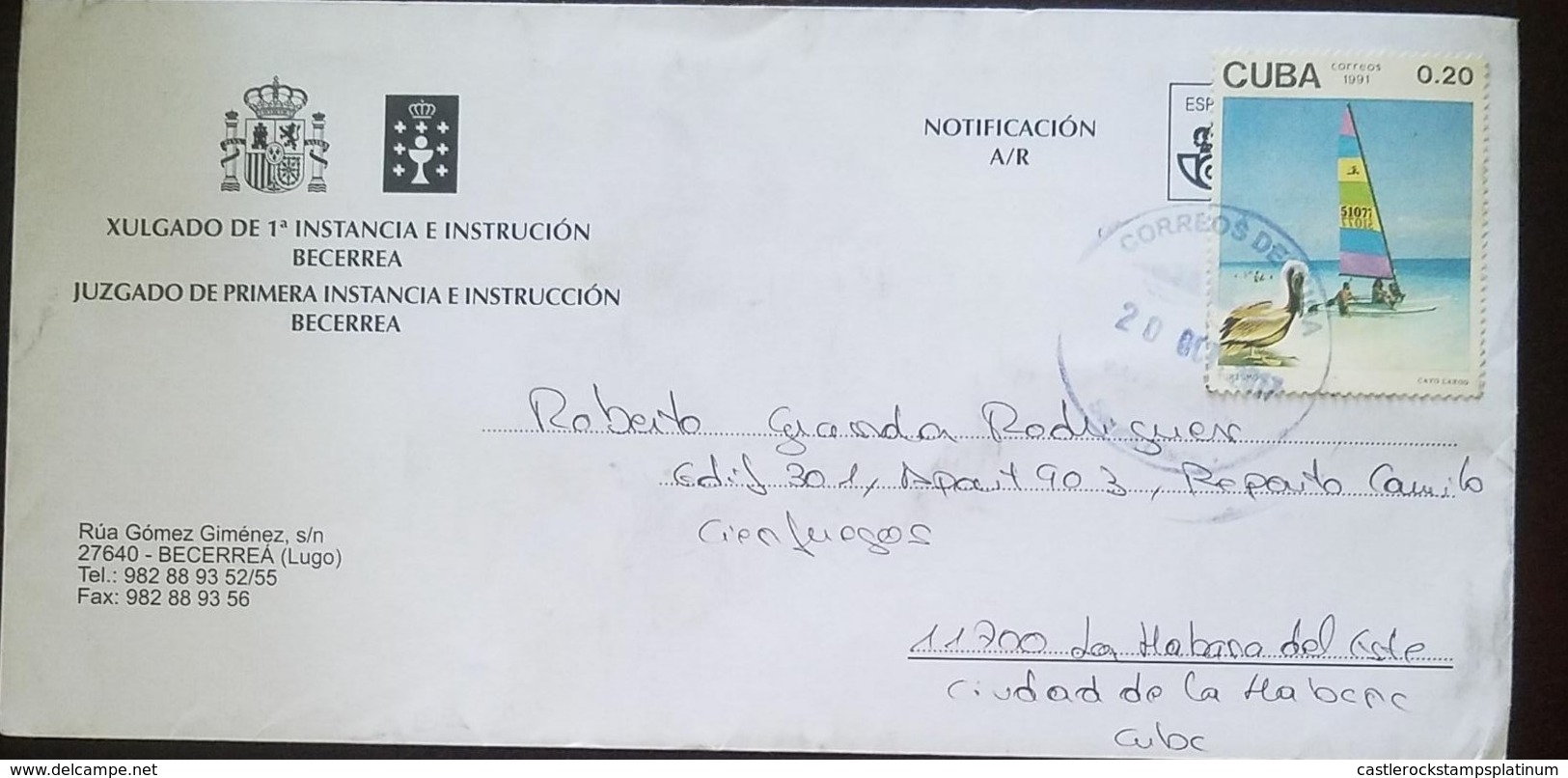 O) 1991 CUBA-CARIBBEAN-TOURISM - CAYO LARGO-LANDSPACE, BIRD PELICAN, JUZGADO DE PRIMERA INSTANCIA E INSTRUCCION BECERRA. - Lettres & Documents