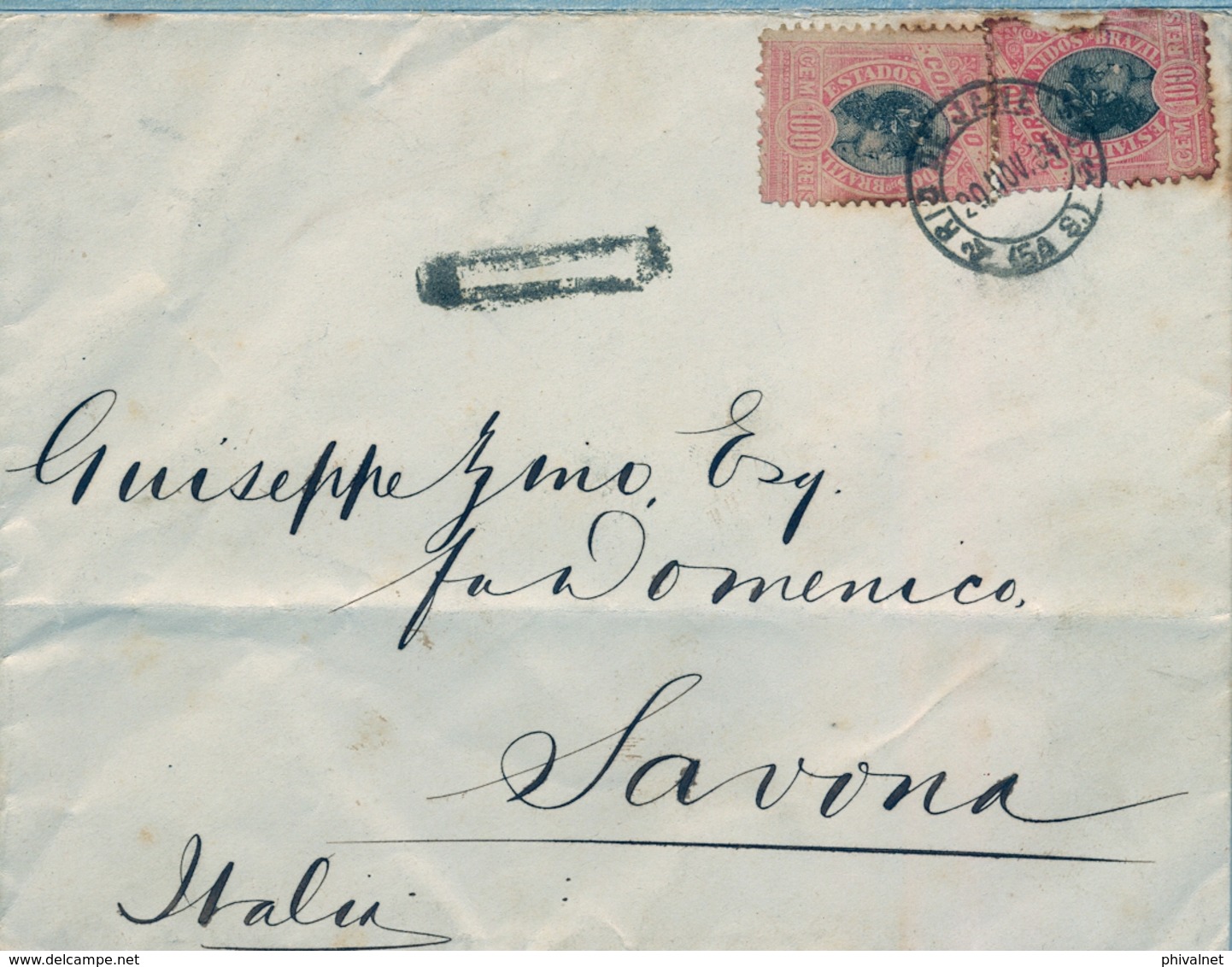 1884 , BRASIL  , SOBRE CIRCULADO , RIO DE JANEIRO A SAVONA ( ITALIA ) , LLEGADA - Storia Postale