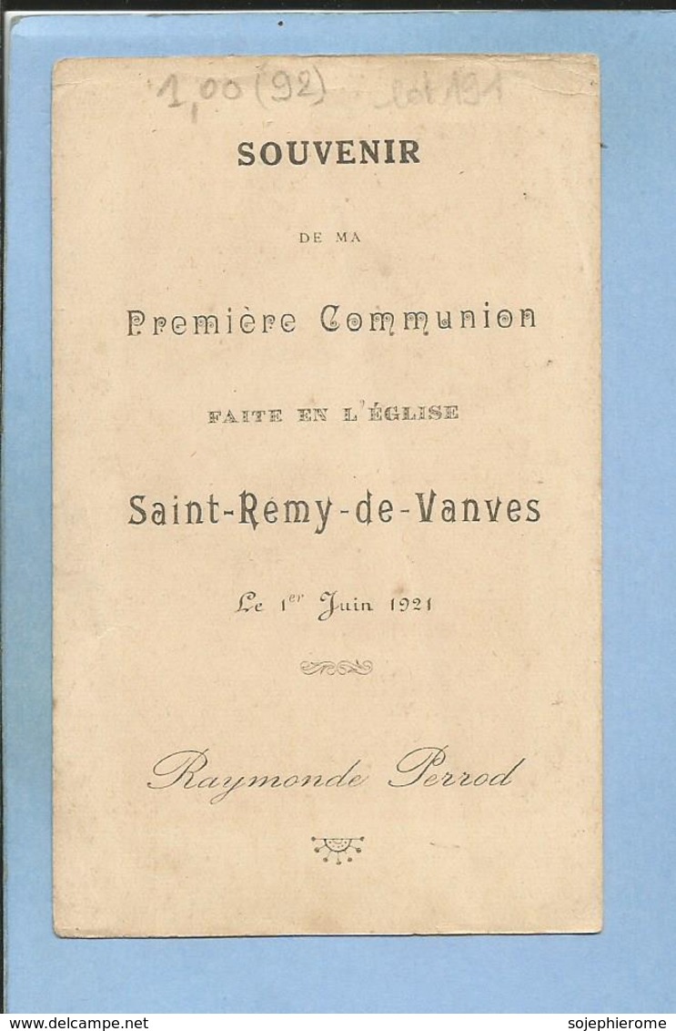 Vanves (92) 1ère Communion En L'église Saint-Rémy De Raymonde Perrod Le 1er Juin 1921 - 2scans - Communion